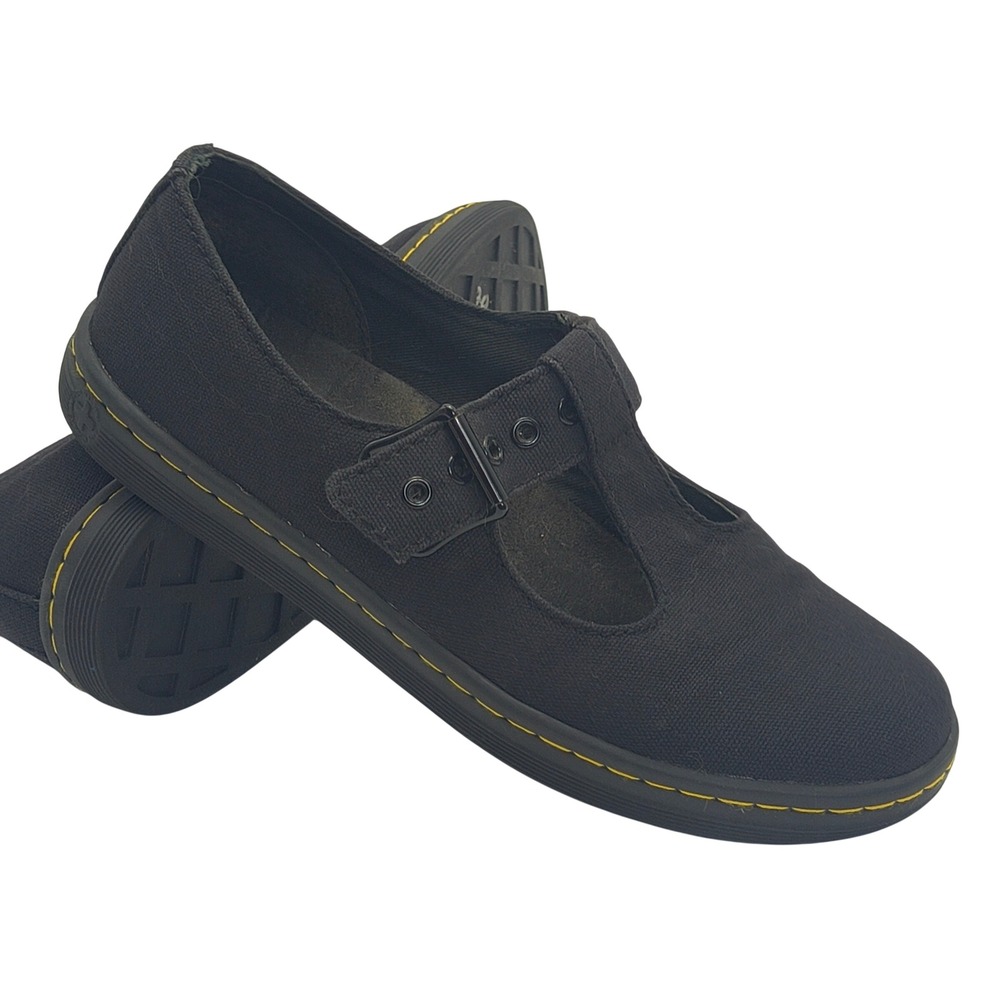 Dr Martens Woolwich Black Canvas Mary Jane T-Strap Shoes Womens 7 AW004 SK01R - Picture 1 of 16